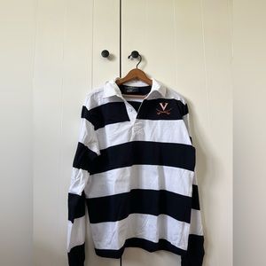 Striped white and navy UVA Charles River Rugby shirt